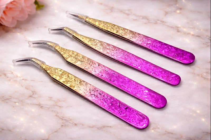 Eyelash Extension Tweezer Set - Gold/Pink