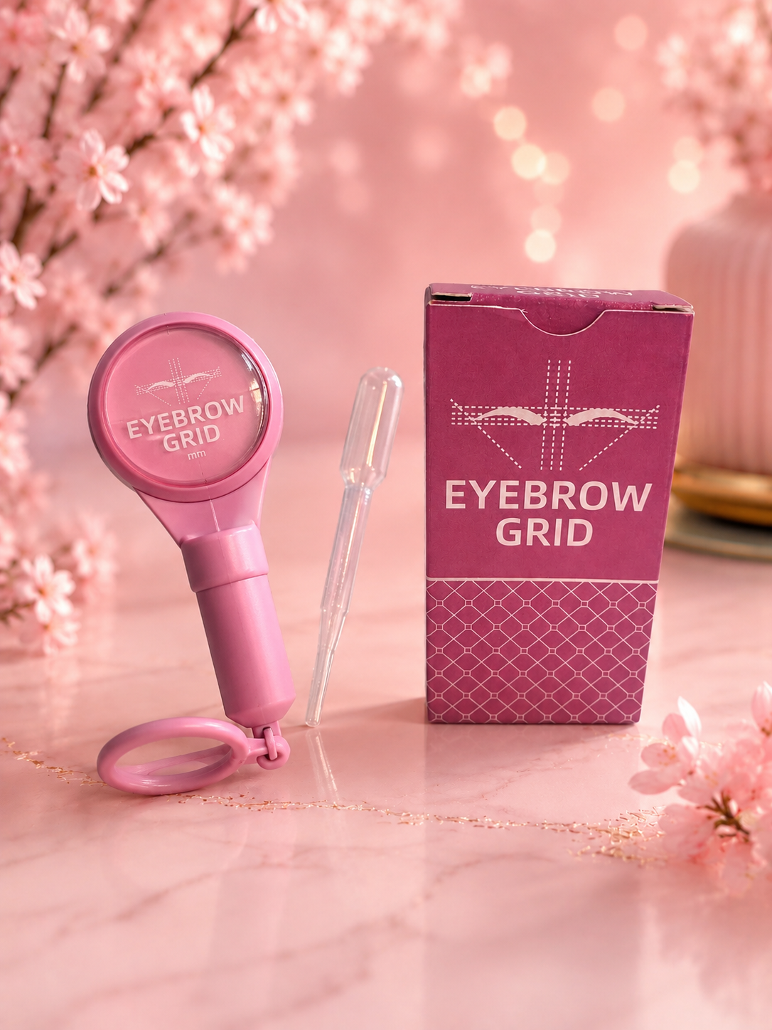 Pink eyebrow grid mapping string